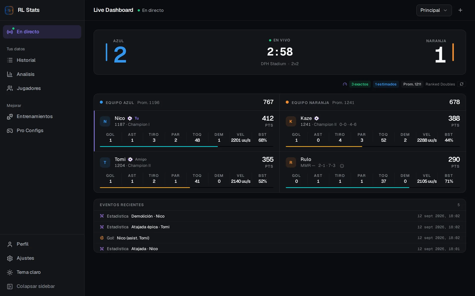 RL Stats — Dashboard en vivo con MMR de todo el lobby